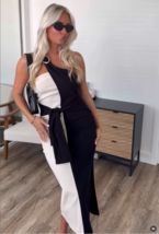 ZARA BNWT 2025. BLACK WHITE MIDI DRESS KNOT DETAIL VISCOSE LINEN. 2298/1... - $107.52