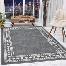 Antep Rugs Alfombras Modern Bordered 5X7 Non-Skid (Non-Slip) Low, Gray, 5&#39; X 7&#39; - $103.97