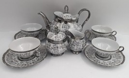 Bavaria Schirnding White Silver Floral tea set: Pot Creamer Sugar Cups Saucers - £95.91 GBP