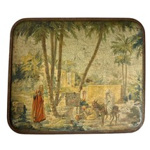 Vintage French metal tin box with lid painted very old, Orientalist theme - $643.94 MXN