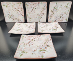 (6) Certified International Cherry Blossom Dessert Plates Set Floral Square Lot - £53.26 GBP