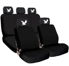 For JEEP New Black Flat Cloth Car Seat Covers and Eagle design Headrest ... - £32.20 GBP