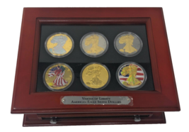 American 6 Silver Dollars Eagle &quot;Visions of Liberty&quot; With Info Booklet &amp; Box - £339.62 GBP