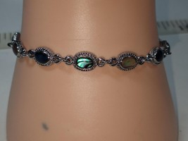 Vintage Stunning Dainty 7&quot; Silver Color and Abalone Shell Bracelet - $17.99