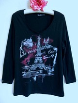 Seven7 Paris Eiffel Tower T Shirt Top 18 20 Graphic Quote Knit Shirt Black Red - £15.01 GBP