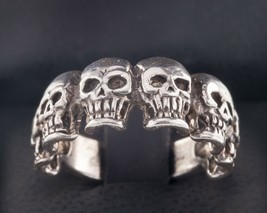 Men&#39;s Biker Skull Sterling Silver Band Ring Size 9.25 - £54.59 GBP