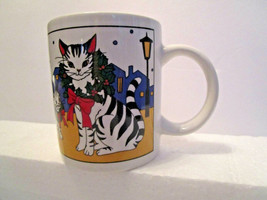Vintage Mikasa Studio Nova Mug Cup Christmas Cats In The City - £7.38 GBP