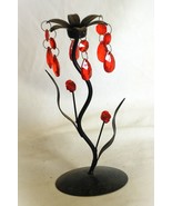 Black Metal Flower Shaped Candlestick Holder Red Teardrops - £7.76 GBP