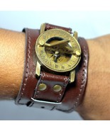 Handmade Brass Compass Sundial Wrist Watch Compass Sundial Watch Leather... - £18.63 GBP