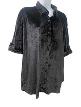 Misia Black Velvet Top Short Sleeve Button Up Poly/Spandex Blend Size L ... - $14.99