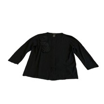 Max Mara Women’s Solid Black 3d Flower Embellished Long Sleeve Button Up Large - £24.46 GBP