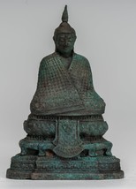 Antigüedad Thai Estilo Bronce Sentado Meditación Invierno Buda Estatua - - £141.62 GBP