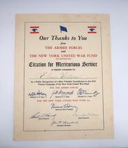 Vtg WW2 NY United War Fund 1945 Victory Campaign Meritorius Service Awar... - $35.00