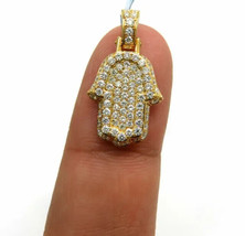 1.50Ct Round Simulated Moissanite Hamsa Pendant 14k Yellow Gold Plated 18&quot; Chain - £52.44 GBP