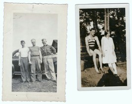 Pair of old 1930s-40s Snapshots Young Man in Bathing Suit &amp; 3 Young Men Gay Int. - £6.84 GBP