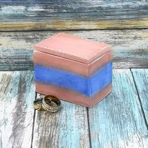 Artisan Ceramic Jewelry Box, Pink And Blue Trinket Box With Lid, Ring St... - $47.95