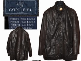 CORTEFIEL Men&#39;s Leather Jacket Size equivalent to L CT01 T3G - £100.51 GBP