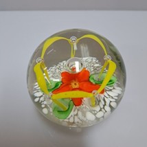 Vintage Floral Art Glass Paperweight Bubbles Hand Blown Small Sphere 2 1/4&quot; - £9.38 GBP