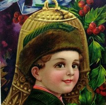 Victorian Christmas Postcard Boy Bell Ornament Series 1480 Germany Antique - £19.09 GBP