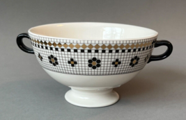 New Anthropologie Bowl Stoneware Handle Hello Bistro Mosaic Tile Black White - £23.45 GBP