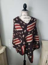 Super Soft Cashmere Feel Sweater Poncho Puerto Rico Flag Stars Stripes One Size - $29.70