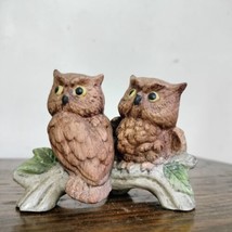 Ceramic 2 Owls on a Branch Figurine Bisque Porcelain - £8.44 GBP