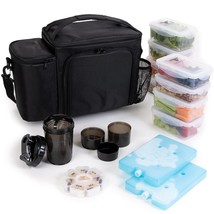 Large Black Meal Prep Lunch Bag, 8 Portion Control Containers, Pill Dispenser, S - $101.99