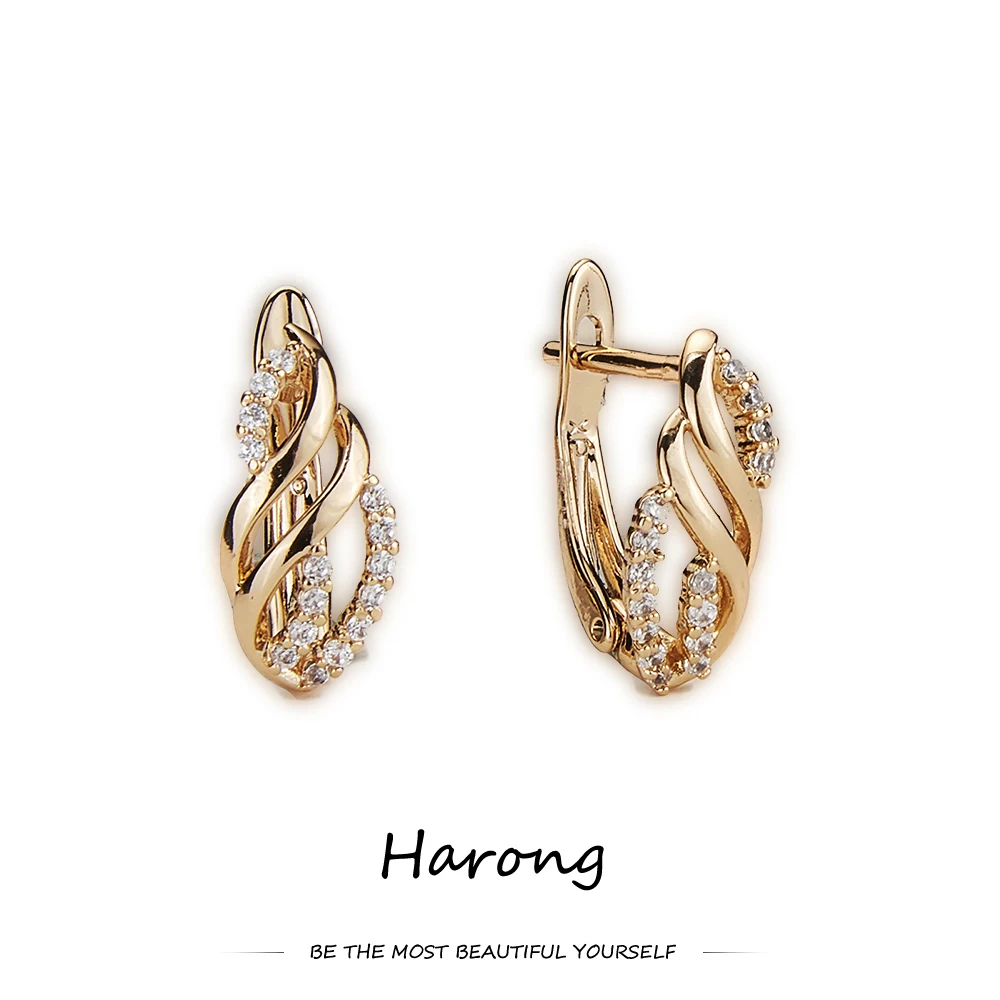 Womans Copper Earrings Flower Shape Details Crystal Sparkling Jewelry Stud Earri - £12.64 GBP