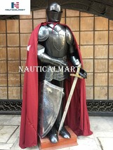 Medieval Knight Black full Suit of Armor with Shield &amp; Cloak Wearable Costume - £705.32 GBP