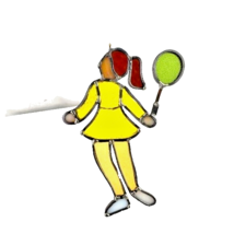 Tennis Player Girl Leaded Stained Glass Figure Suncatcher - £20.94 GBP