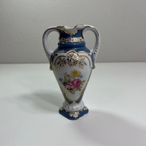 Royal Dux Vase with Handles Blue Gold White Porcelain Retro Vintage Home... - $30.29