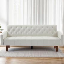 Wonder Comfort 74&quot; Linen Futon Sofa Bed, Beige, Adjustable Backrest Conv... - £295.52 GBP