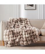 Faux Rabbit Fur Plush Throw Blanket Brown Cream Quilted 50x60 Luxe Home ... - $49.95