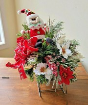 Christmas Holiday Artificial Santa&#39;s Sleigh Poinsettia&#39;s Floral Arrangement - £31.10 GBP