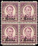 661, Mint XF NH 3¢ Kansas Overprint Block of Four! * Stuart Katz - $99.00