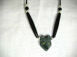 Black Gray Wolf Head Hand Painted Ceramic Pendant W Accent Beads Adj Necklace - £12.78 GBP