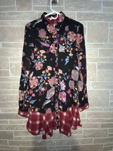 Hem &amp; Thread Mix Media Floral And Plaid Dress %100 Rayon Size Small - $19.80