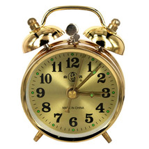 Gold Mechanical Alarm Clock Horseshoe Manual Wind Up Vintage Metal Clock - £17.33 GBP