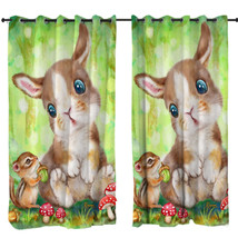 Cute Kids Drawings Mushrooms Bunny and Chipmunk Curtain - $56.90+