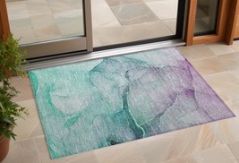 2&#39; X 3&#39; Green Abstract Washable Non Skid Indoor Outdoor Area Rug - $60.99