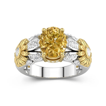 Sunflower Ring For Women With Oval Cut Citrine And Daisy Statement Ring  - £114.41 GBP