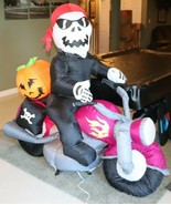 Gemmy Halloween Airblown Inflatable Skeleton Biker Chopper Motorcycle Bl... - $79.19