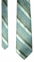 Nicole Miller Men&#39;s 100% Silk Neck Tie Blue Gray White Stripe 56.5&quot;L NWOT - £4.95 GBP