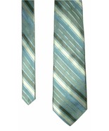 Nicole Miller Men&#39;s 100% Silk Neck Tie Blue Gray White Stripe 56.5&quot;L NWOT - £4.88 GBP