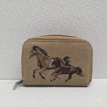Brown Suede Embroidered Horse Credit Card Zip Wallet - $19.70