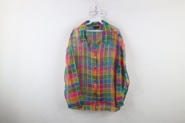 Vintage 90s Streetwear Womens 1X Sheer Checkered Silk Collared Button Shirt - $54.40