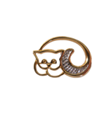 Avon Gold and Silver tone Resting Cat Lapel Hat Pin Brooch - £9.37 GBP