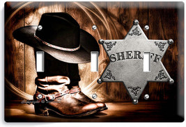 Country Cowboy Boots Hat Lasso Sheriff Star 3 Gang Light Switch Plate Room Decor - £21.57 GBP