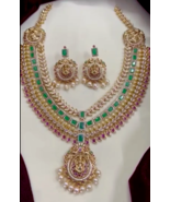 Indian Gold Plated Bollywood Style CZ Jewelry Necklace Long Haram Earrin... - £150.12 GBP
