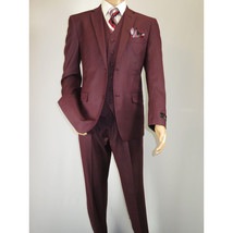 Mens Three Piece Suit Vested VITALI Soft Fabric With Sheen M3090 Burgundy 3Piece image 3
